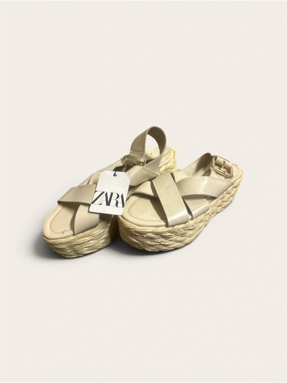 ZARA Beige Braided Espadrille Platform Sandals